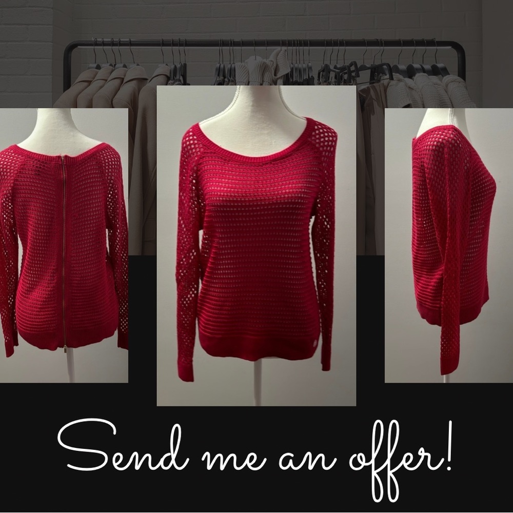 Brand New Woman’s Knit Red Scoop Neck Sweater with Zip-Up Back